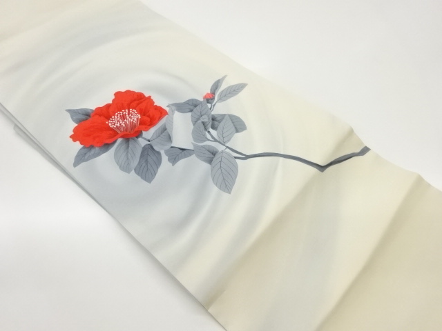 塩瀬手描き山茶花模様名古屋帯